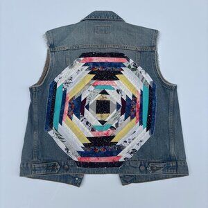 Polo Ralph Lauren Quilted Denim Vest Womens L Distressed Cottagecore
